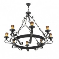 Distribuidor - Lâmpadas Diversas | Lâmpadas Rústicas | LAMPARA RUSTICA 8XE27 MEDIEVAL NEGRO REGX75X75 CM Ref: 1.505/8-NEGRO